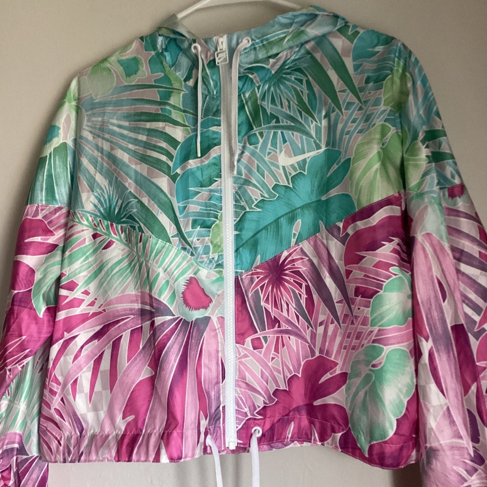 Nike Tropical Print Windbreaker Jacket in Teal & Pink